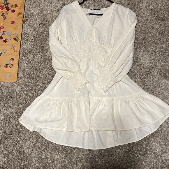ZARA OYSTER WHITE LINEN BLEND DRESS SIZE SMALL FITS UP TO A MEDIUM - Picture 10 of 11